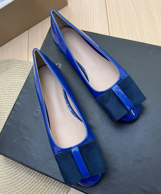 Grey Bow Faux Leather Soft Splicing Plus Size Flat Shoes For Women