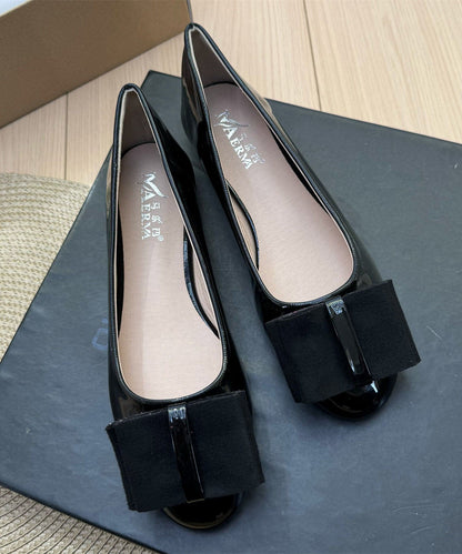 Grey Bow Faux Leather Soft Splicing Plus Size Flat Shoes For Women
