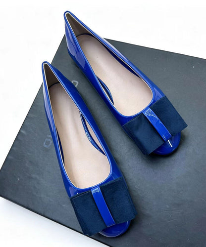Grey Bow Faux Leather Soft Splicing Plus Size Flat Shoes For Women