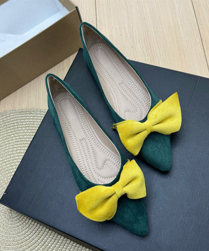 Grey Bow Women Splicing Flat Shoes Pointed Toe