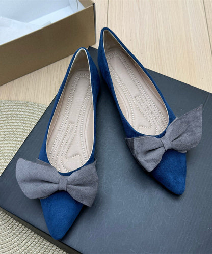 Grey Bow Women Splicing Flat Shoes Pointed Toe