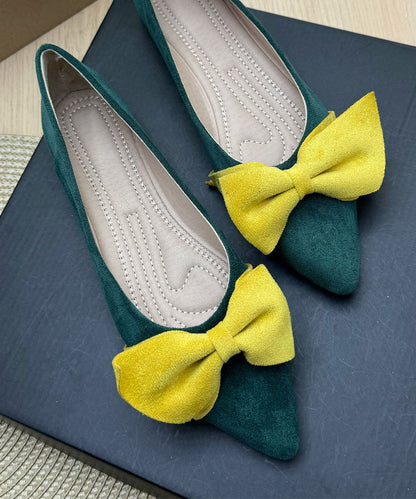 Grey Bow Women Splicing Flat Shoes Pointed Toe