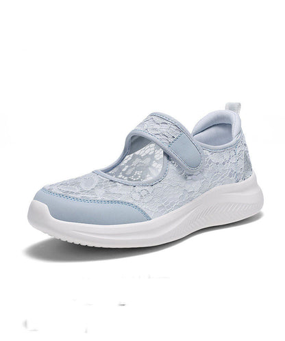 Grey Brown Lace Breathable Mesh Flat Shoes Splicing Buckle Strap