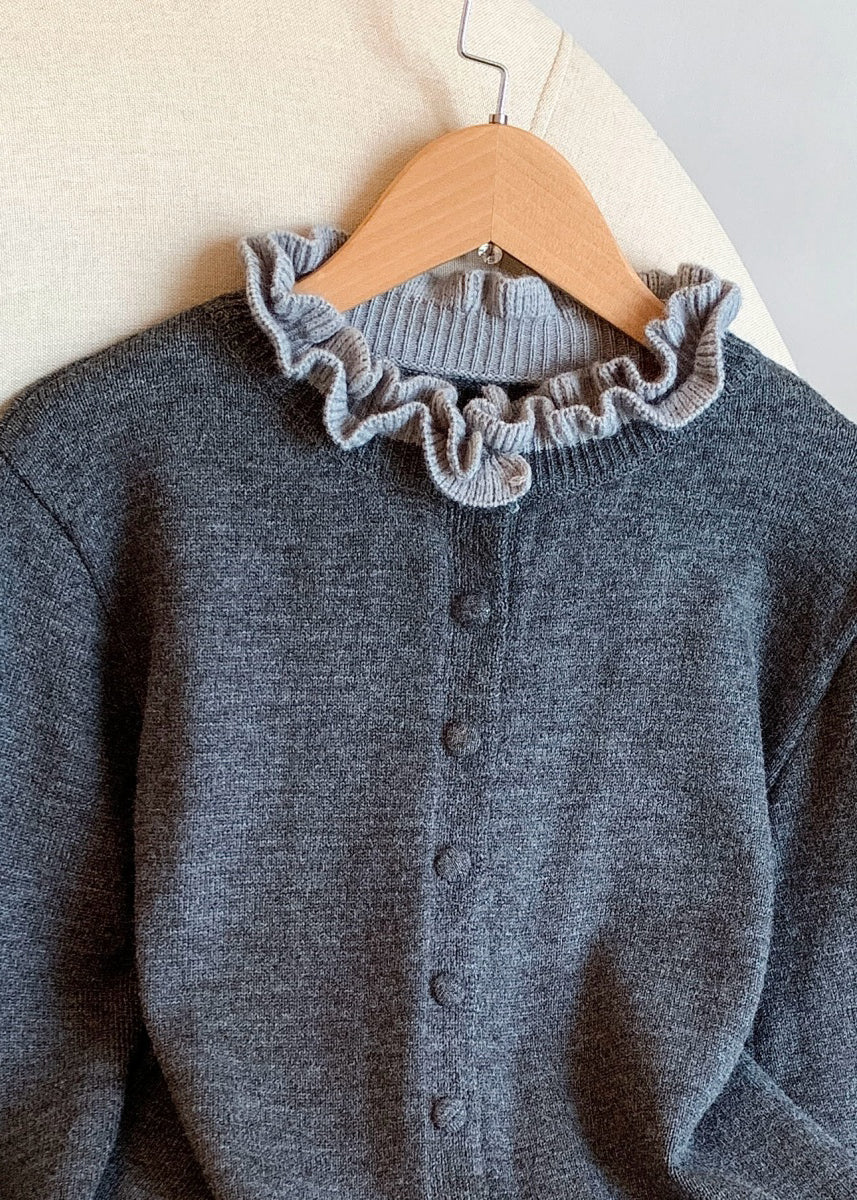 Grey Button Cozy Patchwork Knit Winter Coats Ruffled