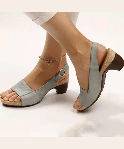Grey Faux Leather Splicing Chunky Sandals Peep Toe