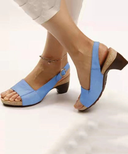 Grey Faux Leather Splicing Chunky Sandals Peep Toe