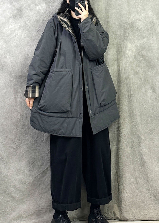 Grey Fine Cotton Filled Wear On Both Sides Coats Hooded Pockets Winter