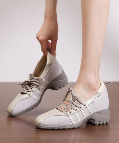 Grey Flat Shoes Chunky Faux Leather Plus Size Cross Strap Flats