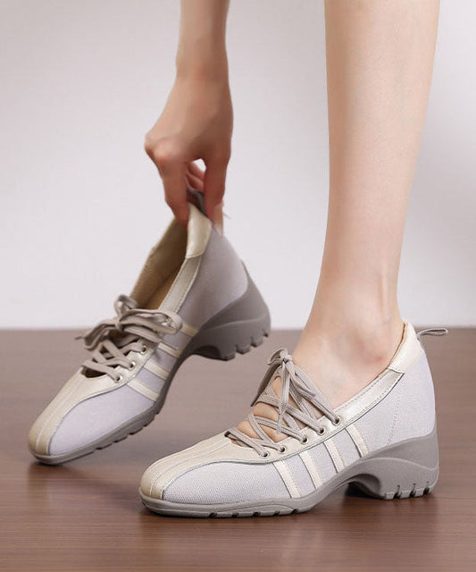 Grey Flat Shoes Chunky Faux Leather Plus Size Cross Strap Flats