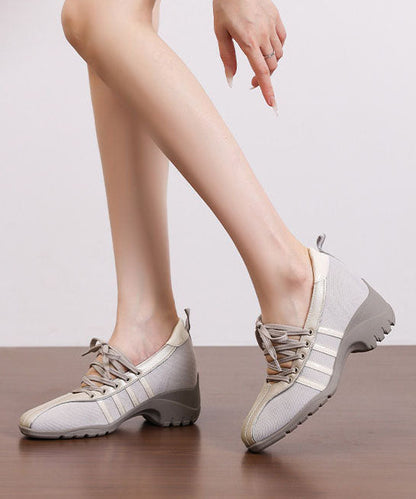 Grey Flat Shoes Chunky Faux Leather Plus Size Cross Strap Flats