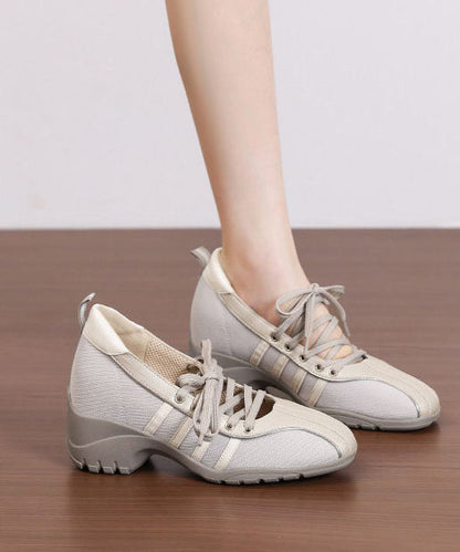 Grey Flat Shoes Chunky Faux Leather Plus Size Cross Strap Flats