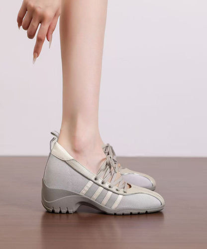 Grey Flat Shoes Chunky Faux Leather Plus Size Cross Strap Flats