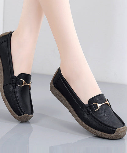 Grey Flat Shoes For Women Cowhide Leather Fine Flat Shoes