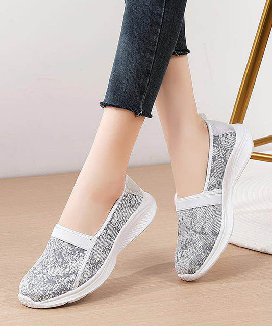 Grey Flat Shoes Knit Fabric Unique Jacquard Flat Feet Shoes
