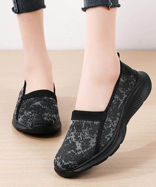 Grey Flat Shoes Knit Fabric Unique Jacquard Flat Feet Shoes