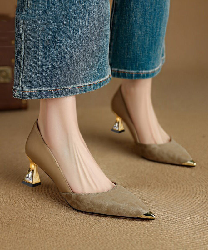Grey High Heels Zircon Splicing Leopard Pointed Toe