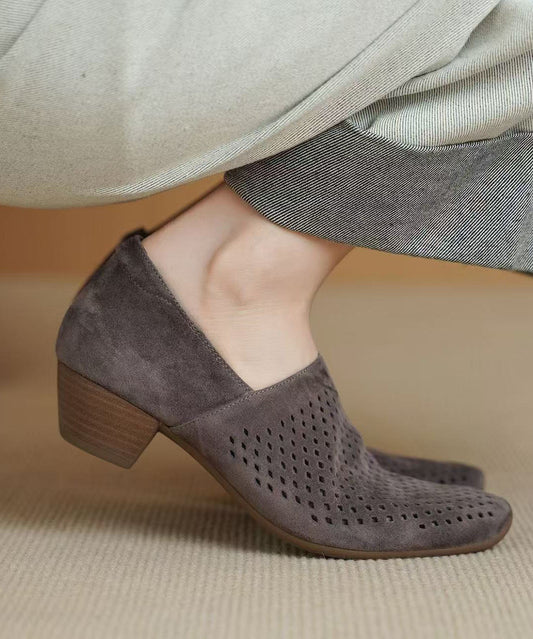 Grey Hollow Out Chunky Shoes Suede Boutique Splicing