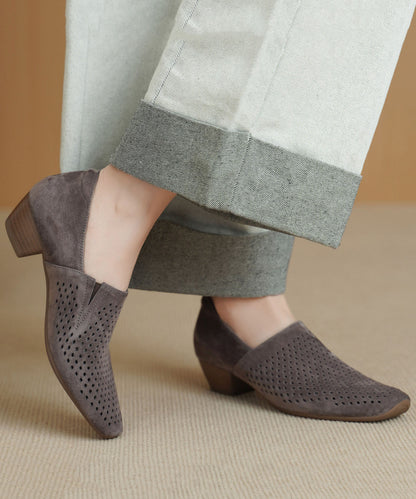 Grey Hollow Out Chunky Shoes Suede Boutique Splicing