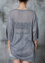 Load image into Gallery viewer, Grey Hollow Out Ice Knit Tops Cinched Summer