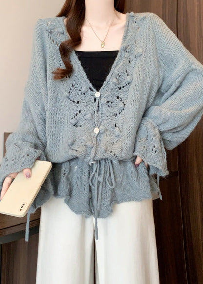 Grey Hollow Out Knit Cardigans Oversized Fall