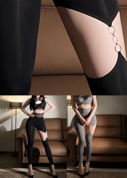 Grey Lace Butt Scrunch Sports Bra And Leggings Set Suit