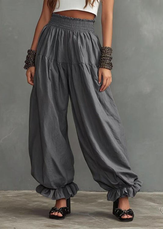 Grey Pants Ruffled Oversized High Waist Lantern Pants
