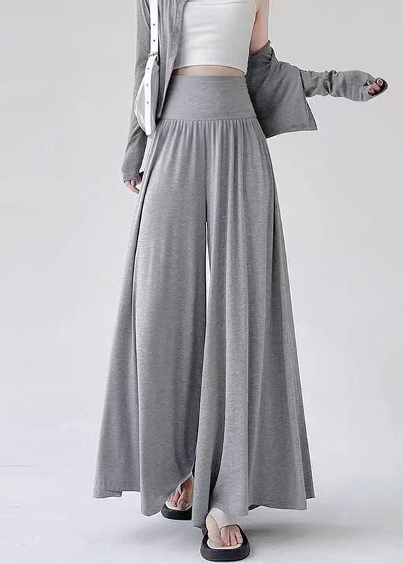 Grey Patchwork Casual Cotton Wide Leg Pants High Waist Summer