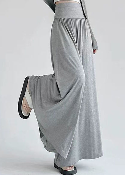 Grey Patchwork Casual Cotton Wide Leg Pants High Waist Summer