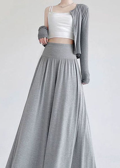 Grey Patchwork Casual Cotton Wide Leg Pants High Waist Summer