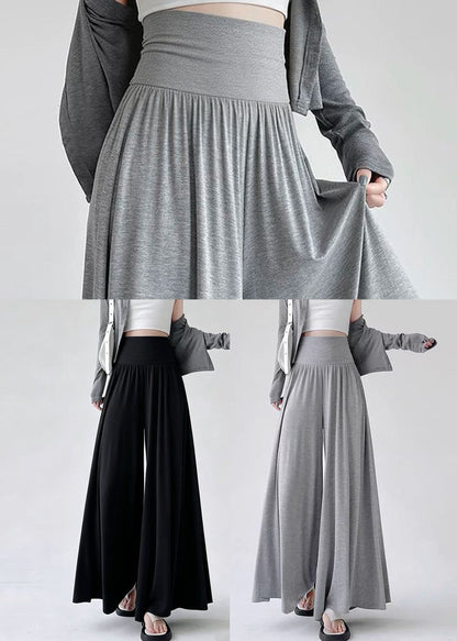 Grey Patchwork Casual Cotton Wide Leg Pants High Waist Summer