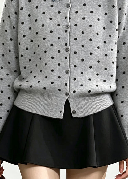 Grey Patchwork Knitted Fake Two Piece Tops Peter Pan Collar Winter