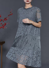 Load image into Gallery viewer, Grey Patchwork Lace Maxi Dress Embroidered Summer