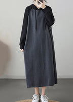 Grey Patchwork Loose Long Hooded Sweatshirt Dresses Winter
