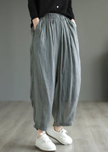 Load image into Gallery viewer, Grey Pockets Elastic Waist Loose Linen Pants Summer
