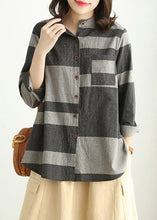 Load image into Gallery viewer, Grey Pockets Patchwork Cotton Shirt Stand Collar Spring