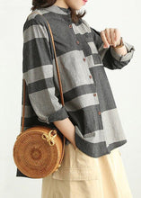 Load image into Gallery viewer, Grey Pockets Patchwork Cotton Shirt Stand Collar Spring