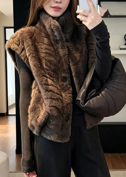 Grey Pockets Patchwork Faux Fur Waistcoat Fall