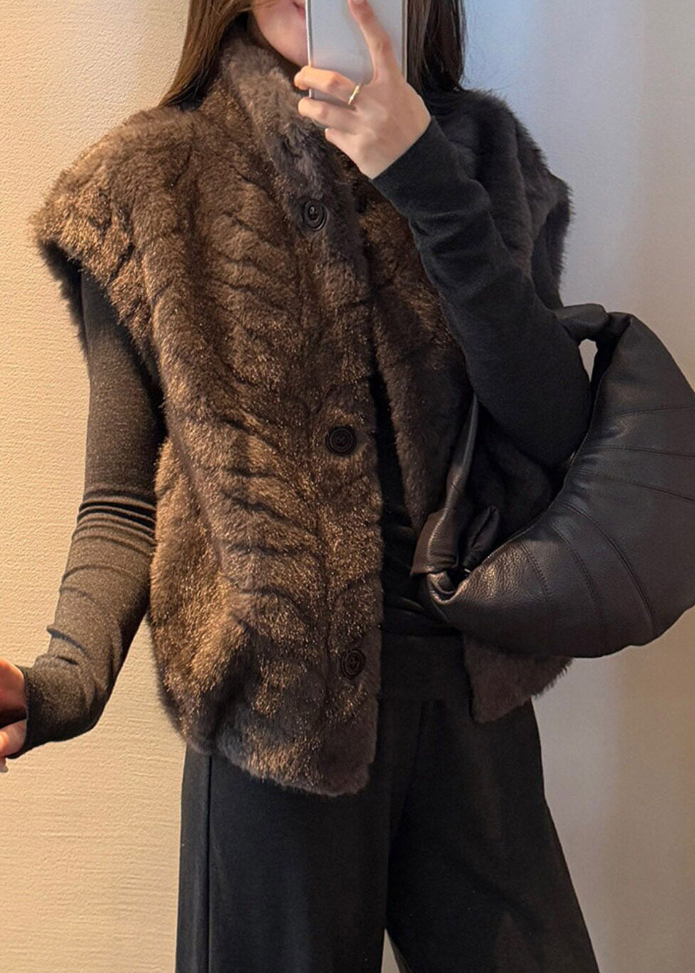 Grey Pockets Patchwork Faux Fur Waistcoat Fall