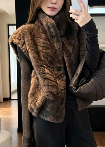 Grey Pockets Patchwork Faux Fur Waistcoat Fall