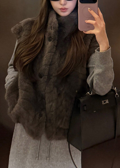 Grey Pockets Patchwork Faux Fur Waistcoat Fall