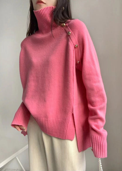 Grey Side Open Low High Design Knit Sweaters Turtleneck Winter