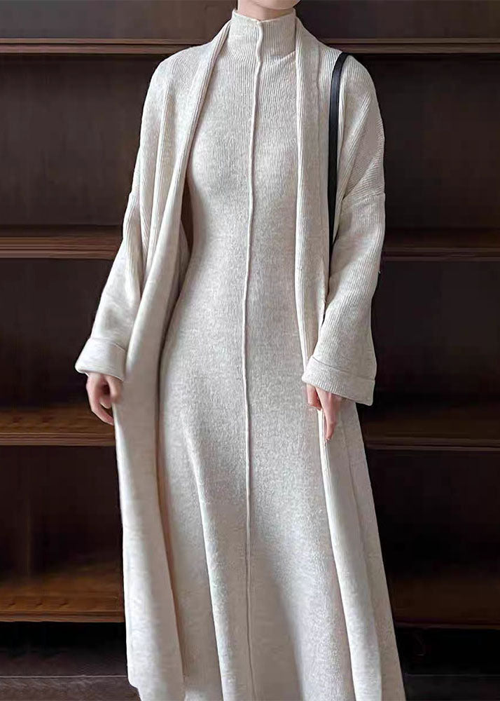 Grey Solid Cozy Knit Two Piece Set Turtleneck