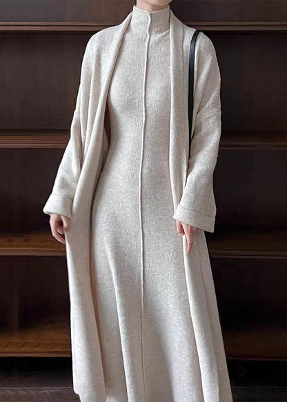 Grey Solid Cozy Knit Two Piece Set Turtleneck