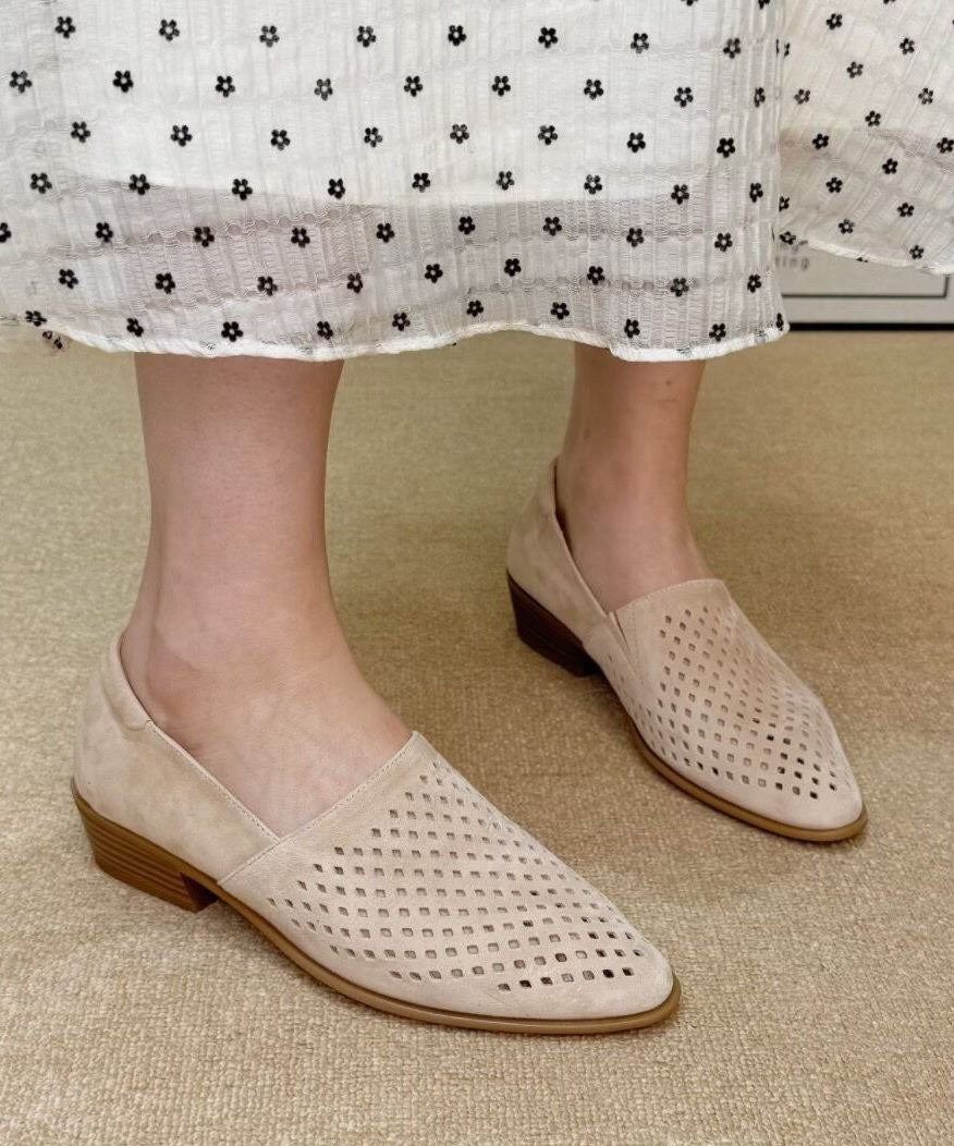 Grey Suede Hollow Out Splicing Loafers For Women