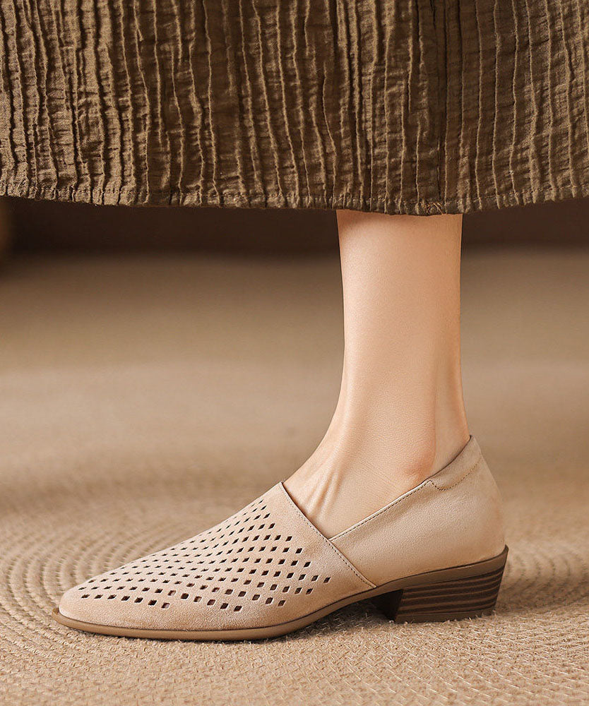 Grey Suede Hollow Out Splicing Loafers For Women