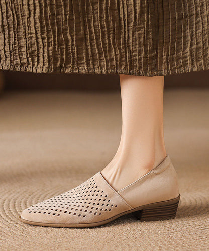 Grey Suede Hollow Out Splicing Loafers For Women