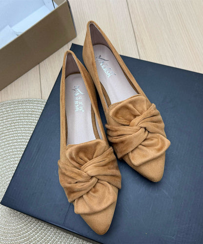 Grey Suede Penny Loafers Splicing Bow Pointed Toe Plus Size