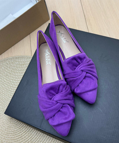 Grey Suede Penny Loafers Splicing Bow Pointed Toe Plus Size