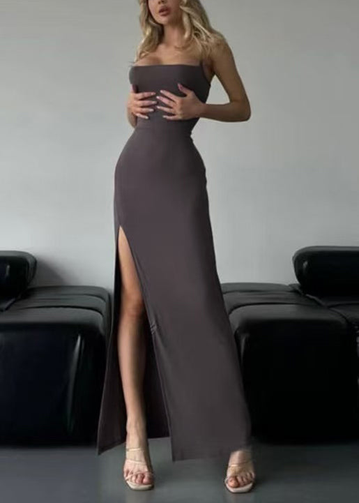 Grey Wrinkled Solid Cotton Sleeveless Spaghetti Strap Dress Lace Up