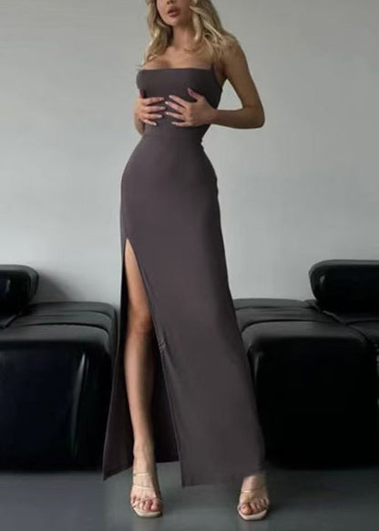 Grey Wrinkled Solid Cotton Sleeveless Spaghetti Strap Dress Lace Up